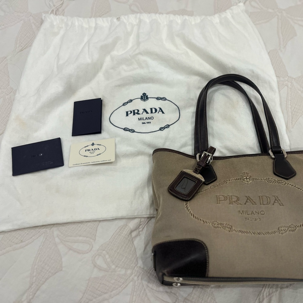 *SOLD*Prada calf leather & jaquard tote